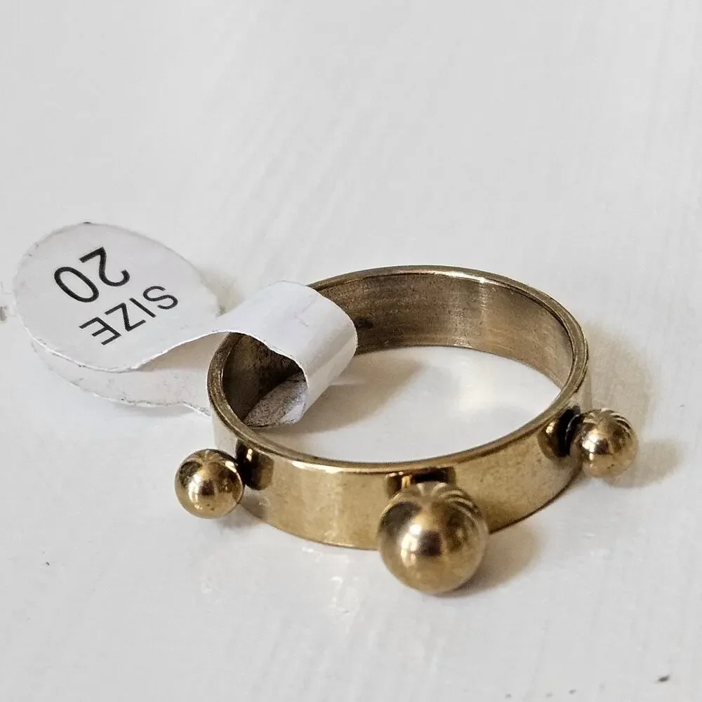 Stainless Steel Triple Ball Statement Ring Size 20 | Gold Tone Punk Jewelry